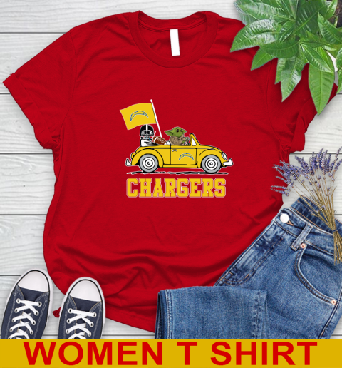 NFL Football Los Angeles Chargers Darth Vader Baby Yoda Driving Star Wars Shirt Women's T-Shirt 10