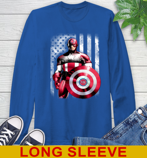 Detroit Pistons NBA Basketball Captain America Marvel Avengers American Flag Shirt Long Sleeve T-Shirt 11