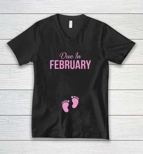 Due In February Baby Announcement Girl V-Neck T-Shirt