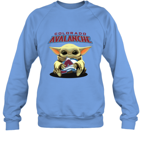 oam9 baby yoda hugs the colorado avalanche sweatshirt 35 front carolina blue