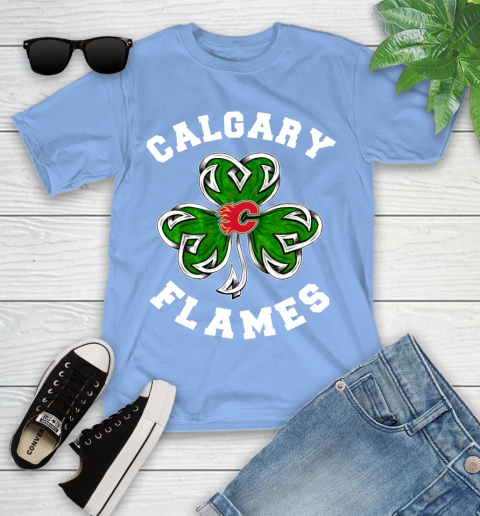 NHL Calgary Flames Three Leaf Clover St Patrick's Day Hockey Sports Youth T-Shirt 15