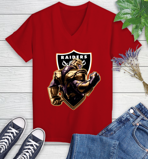 NFL Thanos Avengers Endgame Football Sports Oakland Raiders Women's V-Neck T-Shirt 12
