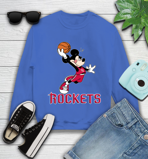 NBA Basketball Houston Rockets Cheerful Mickey Mouse Shirt Youth Sweatshirt 7