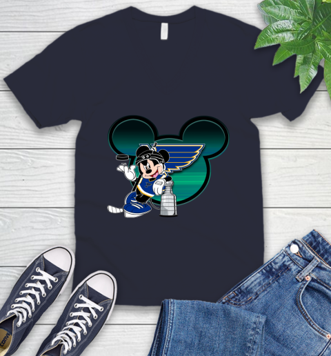 NHL St.Louis Blues Stanley Cup Mickey Mouse Disney Hockey T Shirt V-Neck T-Shirt 3
