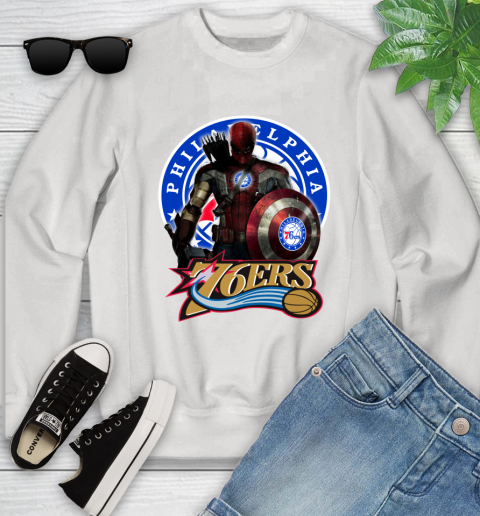 Philadelphia 76ers NBA Basketball Captain America Thor Spider Man Hawkeye Avengers (1) Youth Sweatshirt