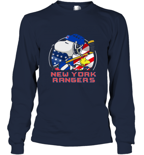 wxzs new york rangersnoopy and woodstock nhl long sleeve tee 14 front navy