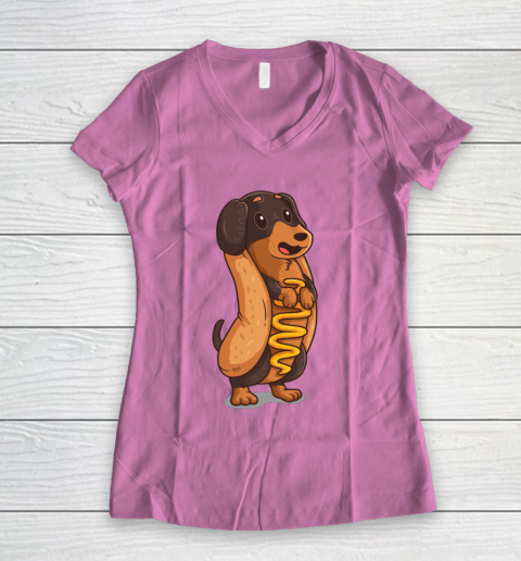 Wiener Dog Hotdog Bun Dachshund Funny Foodie Gift Hot Dog Women's V-Neck T-Shirt 8