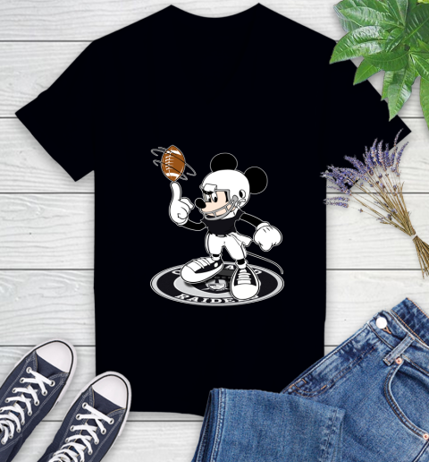 NFL Football Oakland Raiders Cheerful Mickey Disney Shirt Women's V-Neck T-Shirt