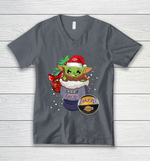 Los Angeles Lakers Christmas Baby Yoda Star Wars Funny Happy NBA V-Neck T-Shirt 5