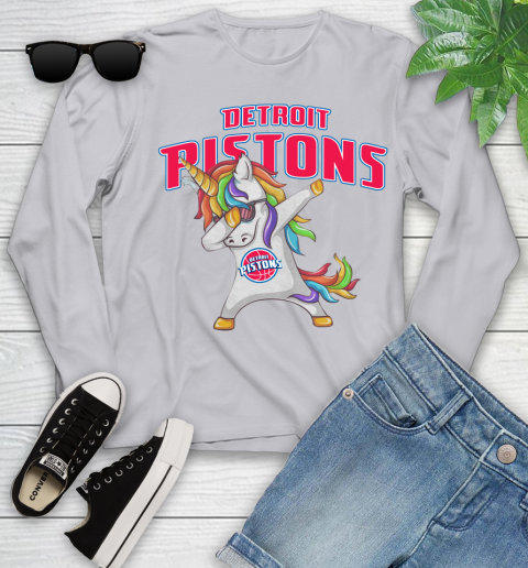 Detroit Pistons NBA Basketball Funny Unicorn Dabbing Sports Youth Long Sleeve 5