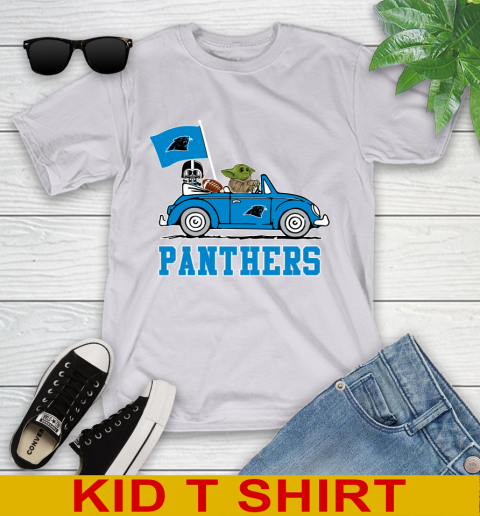 NFL Football Carolina Panthers Darth Vader Baby Yoda Driving Star Wars Shirt Youth T-Shirt 5