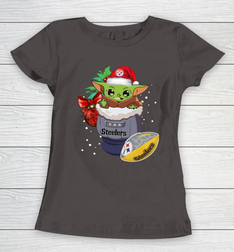 Pittsburgh Steelers Christmas Baby Yoda Star Wars Funny Happy NFL Women's T-Shirt 8