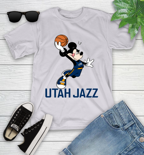 NBA Basketball Utah Jazz Cheerful Mickey Mouse Shirt Youth T-Shirt 4