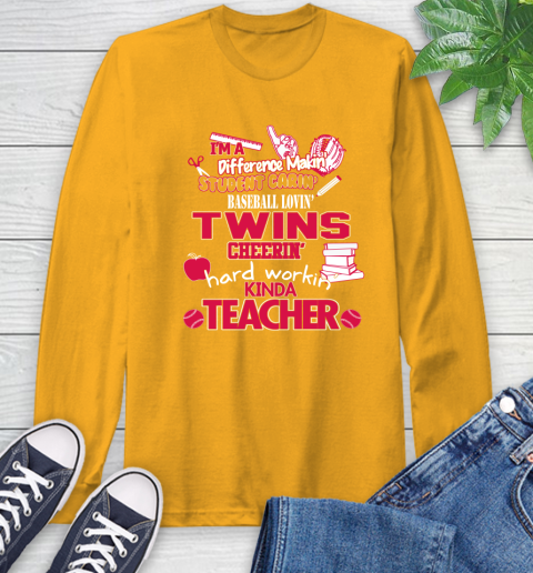 Minnesota Twins MLB I'm A Difference Making Student Caring Baseball Loving Kinda Teacher Long Sleeve T-Shirt 2