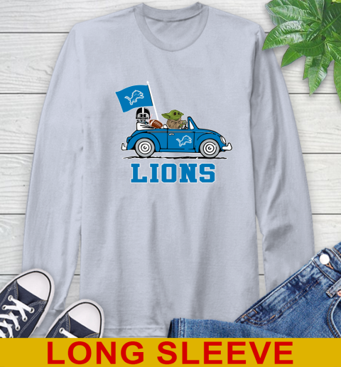 NFL Football Detroit Lions Darth Vader Baby Yoda Driving Star Wars Shirt Long Sleeve T-Shirt 6