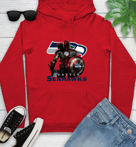 NFL Captain America Thor Spider Man Hawkeye Avengers Endgame Football Seattle Seahawks Youth Hoodie 11