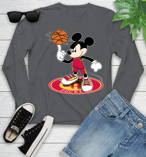 NBA Basketball Houston Rockets Cheerful Mickey Disney Shirt Youth Long Sleeve 8