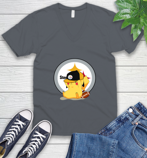 NFL Pikachu Football Sports Pittsburgh Steelers V-Neck T-Shirt 5