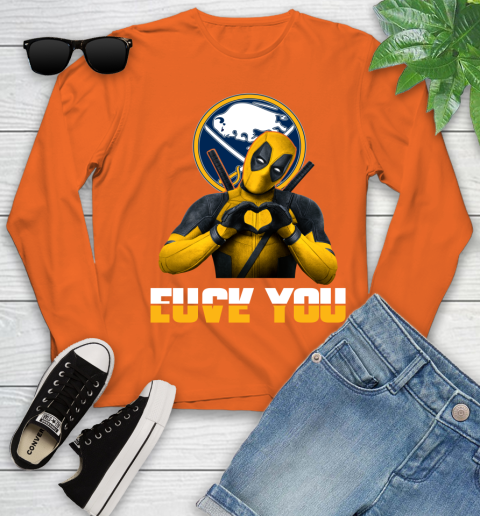 NHL Buffalo Sabres Deadpool Love You Fuck You Hockey Sports Youth Long Sleeve 3