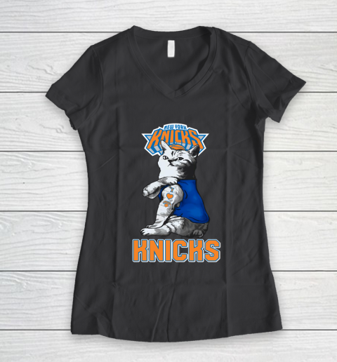NBA Basketball My Cat Loves New York Knicks Women's V-Neck T-Shirt 6