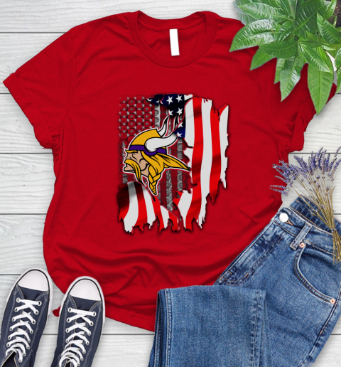 Minnesota Vikings NFL Football American Flag Women's T-Shirt 13