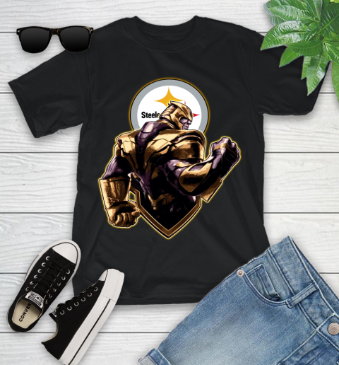 NFL Thanos Avengers Endgame Football Sports Pittsburgh Steelers Youth T-Shirt 2