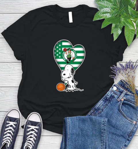 Boston Celtics NBA Basketball The Peanuts Movie Adorable Snoopy Women's T-Shirt 2