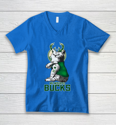 NBA Basketball My Cat Loves Milwaukee Bucks V-Neck T-Shirt 5