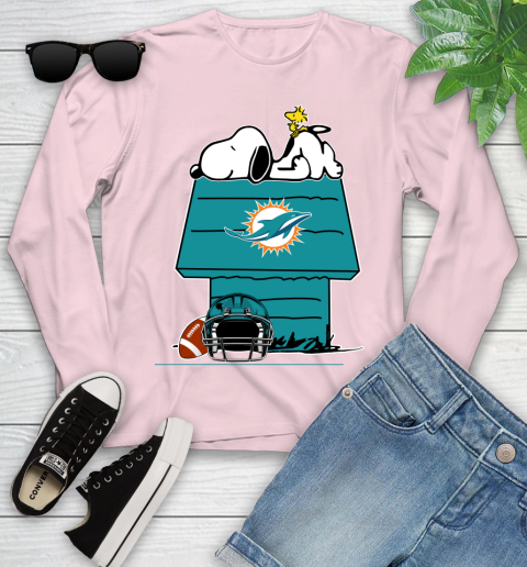 Miami Dolphins NFL Football Snoopy Woodstock The Peanuts Movie Youth Long Sleeve 10