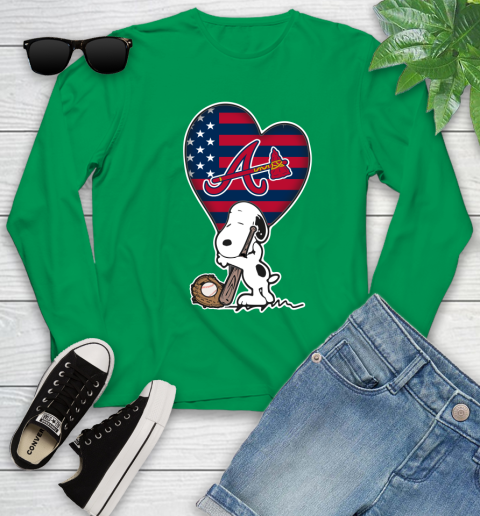 Atlanta Braves MLB Baseball The Peanuts Movie Adorable Snoopy Youth Long Sleeve 6