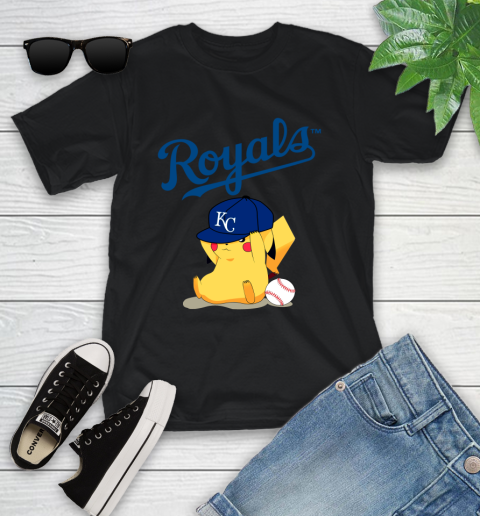 MLB Pikachu Baseball Sports Kansas City Royals Youth T-Shirt 2