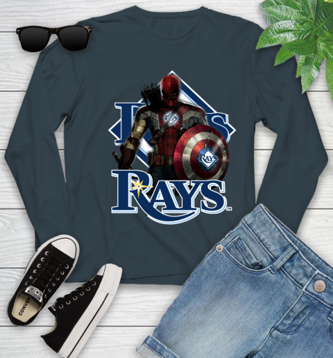 MLB Captain America Thor Spider Man Hawkeye Avengers Endgame Baseball Tampa Bay Rays Youth Long Sleeve 8