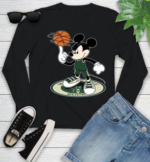 NBA Basketball Milwaukee Bucks Cheerful Mickey Disney Shirt Youth Long Sleeve