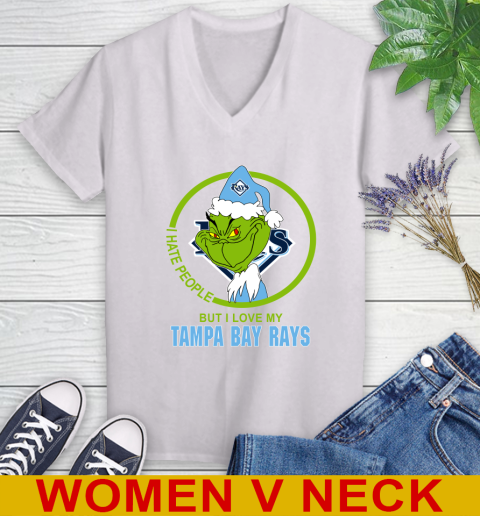 Tampa Bay Rays MLB Christmas Grinch I Hate People But I Love My Favorite Baseball Team Women's V-Neck T-Shirt