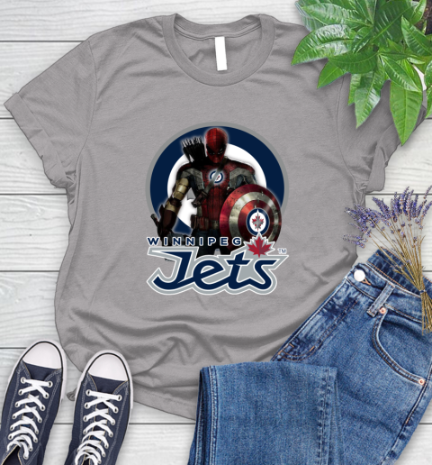 NHL Captain America Thor Spider Man Hawkeye Avengers Endgame Hockey Winnipeg Jets Women's T-Shirt 5