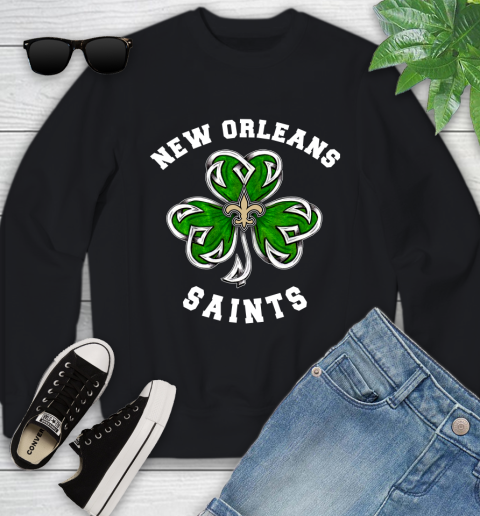 NFL New Orleans Saints Three Leaf Clover St Patrick's Day Football Sports Youth Sweatshirt