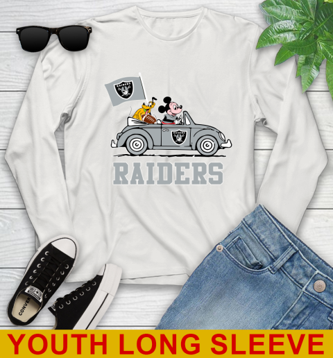 NFL Football Oakland Raiders Pluto Mickey Driving Disney Shirt Youth Long Sleeve 12