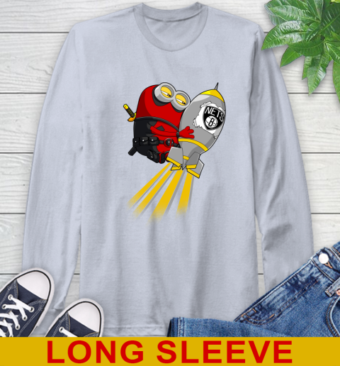 NBA Basketball Brooklyn Nets Deadpool Minion Marvel Shirt Long Sleeve T-Shirt 6