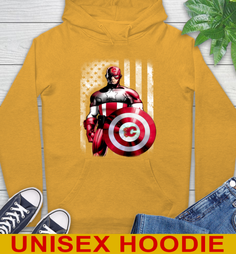 Calgary Flames NHL Hockey Captain America Marvel Avengers American Flag Shirt Hoodie 3 Calgary Flames NHL Hockey Captain America Marvel Avengers American Flag Shirt Hoodie - Image 3