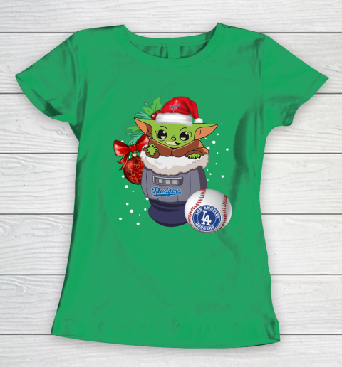Los Angeles Dodgers Christmas Baby Yoda Star Wars Funny Happy MLB Women's T-Shirt
