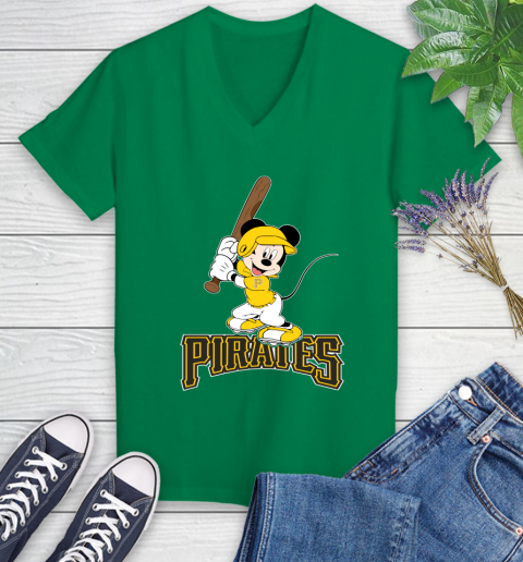 MLB Baseball Pittsburgh Pirates Cheerful Mickey Mouse Shirt Women's V-Neck T-Shirt 5