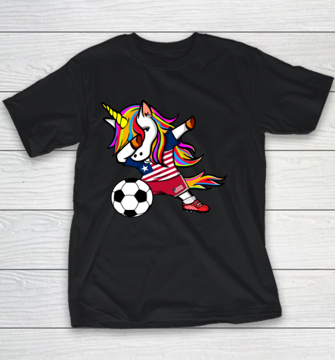 Dabbing Unicorn Liberia Football Liberian Flag Soccer Youth T-Shirt