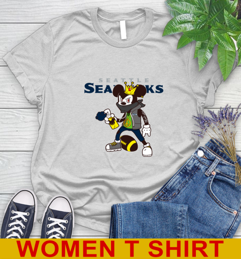 Seattle Seahawks NFL Football Mickey Peace Sign Sports Women's T-Shirt