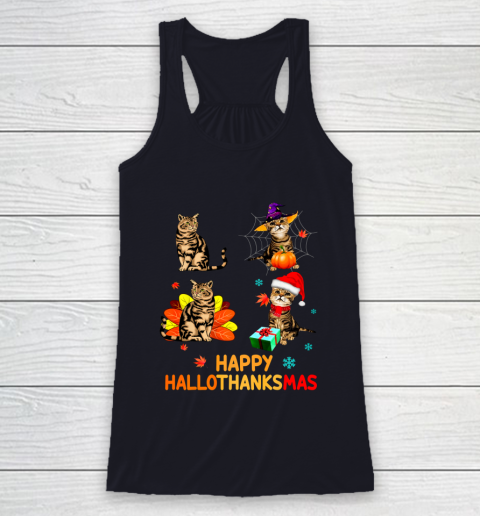 Cat Halloween Thanksgiving Christmas Happy Hallothanksmas Racerback Tank 7