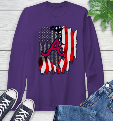 Atlanta Braves MLB Baseball American Flag Long Sleeve T-Shirt 5