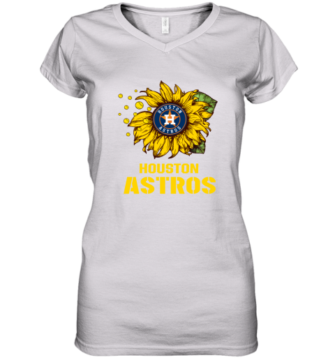 HOUSTON ASTROS Sunflower MLB Baseball Women V-Neck T-Shirt 