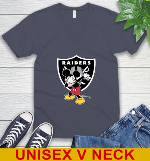 Oakland Raiders NFL Football Dabbing Mickey Disney Sports V-Neck T-Shirt 8