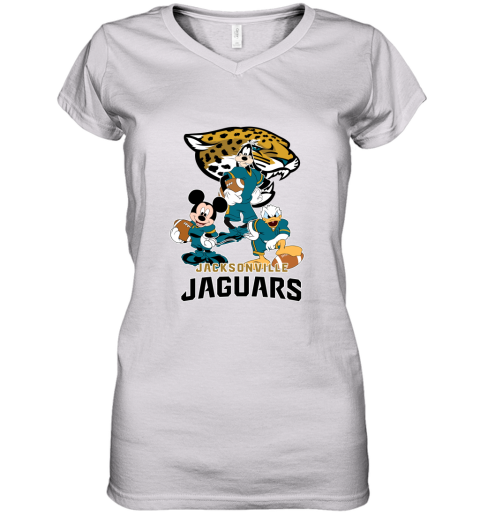 Mickey Donald Goofy The Three Jacksonville Jaguars Football Women's V-Neck T-Shirt