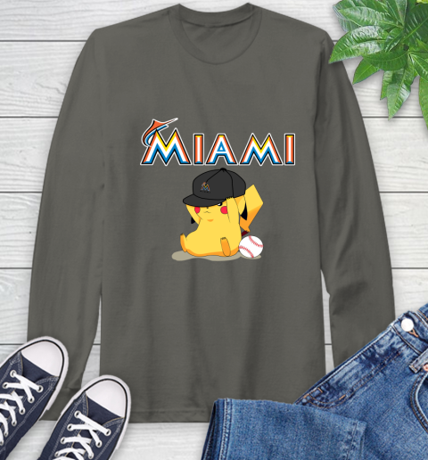 MLB Pikachu Baseball Sports Miami Marlins Long Sleeve T-Shirt 8