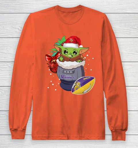 Minnesota Vikings Christmas Baby Yoda Star Wars Funny Happy NFL Long Sleeve T-Shirt 5